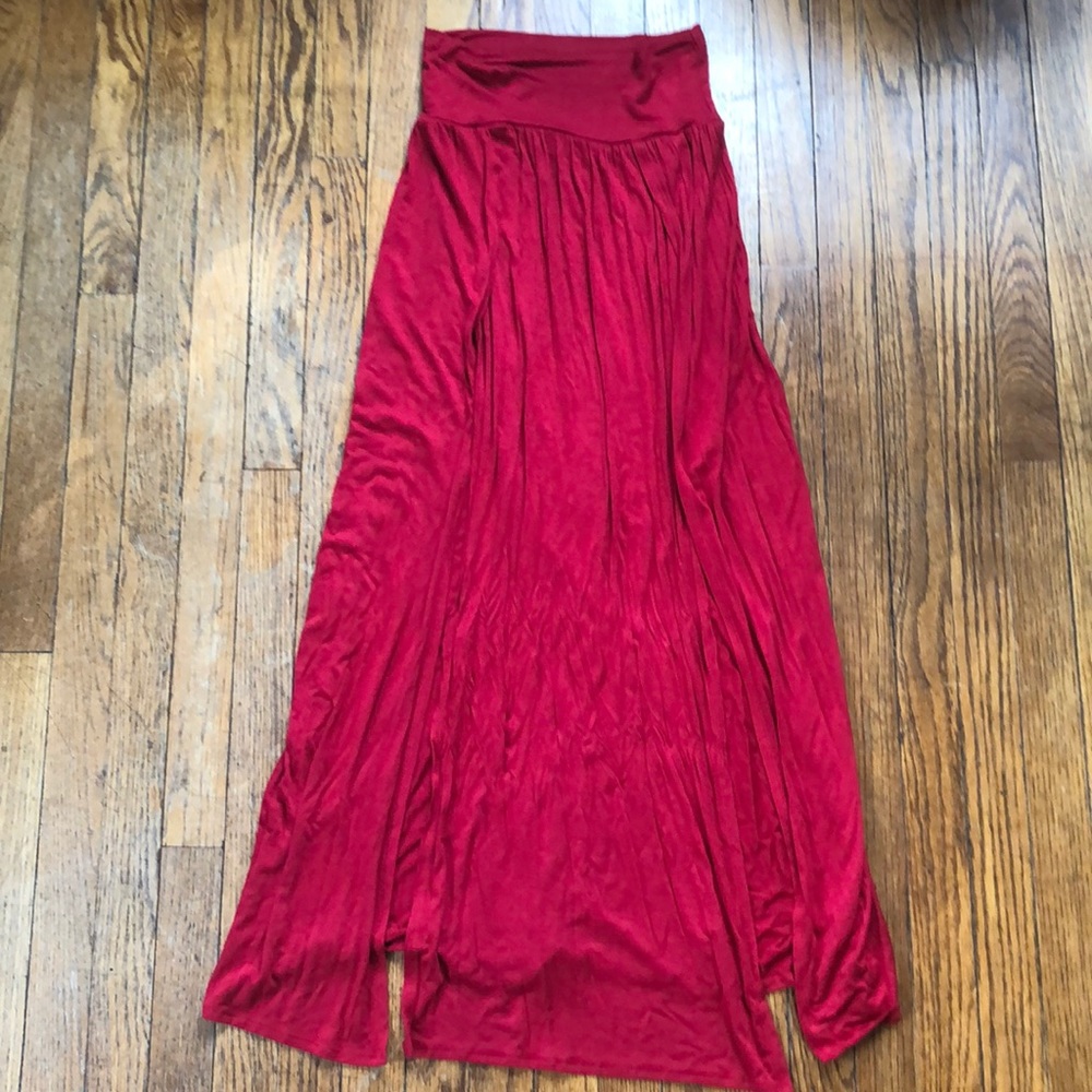 Red Maxi Skirt with High Slits
